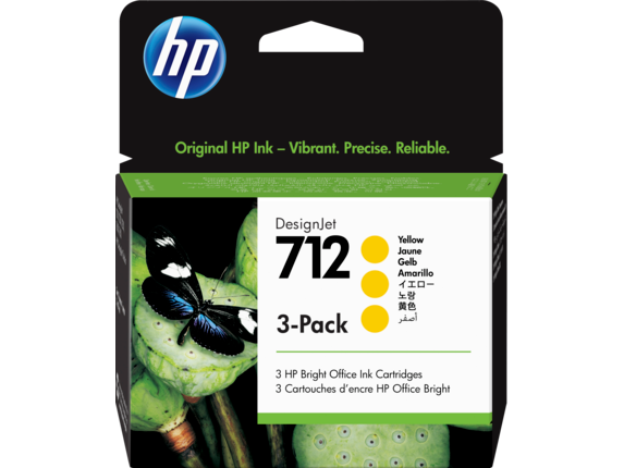 HP 712 Yellow DesignJet Ink Cartridge 3-Pack ( 3ED79A)